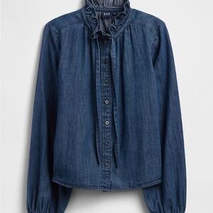 GAP Indigo Ruffled Collar Denim Shirt